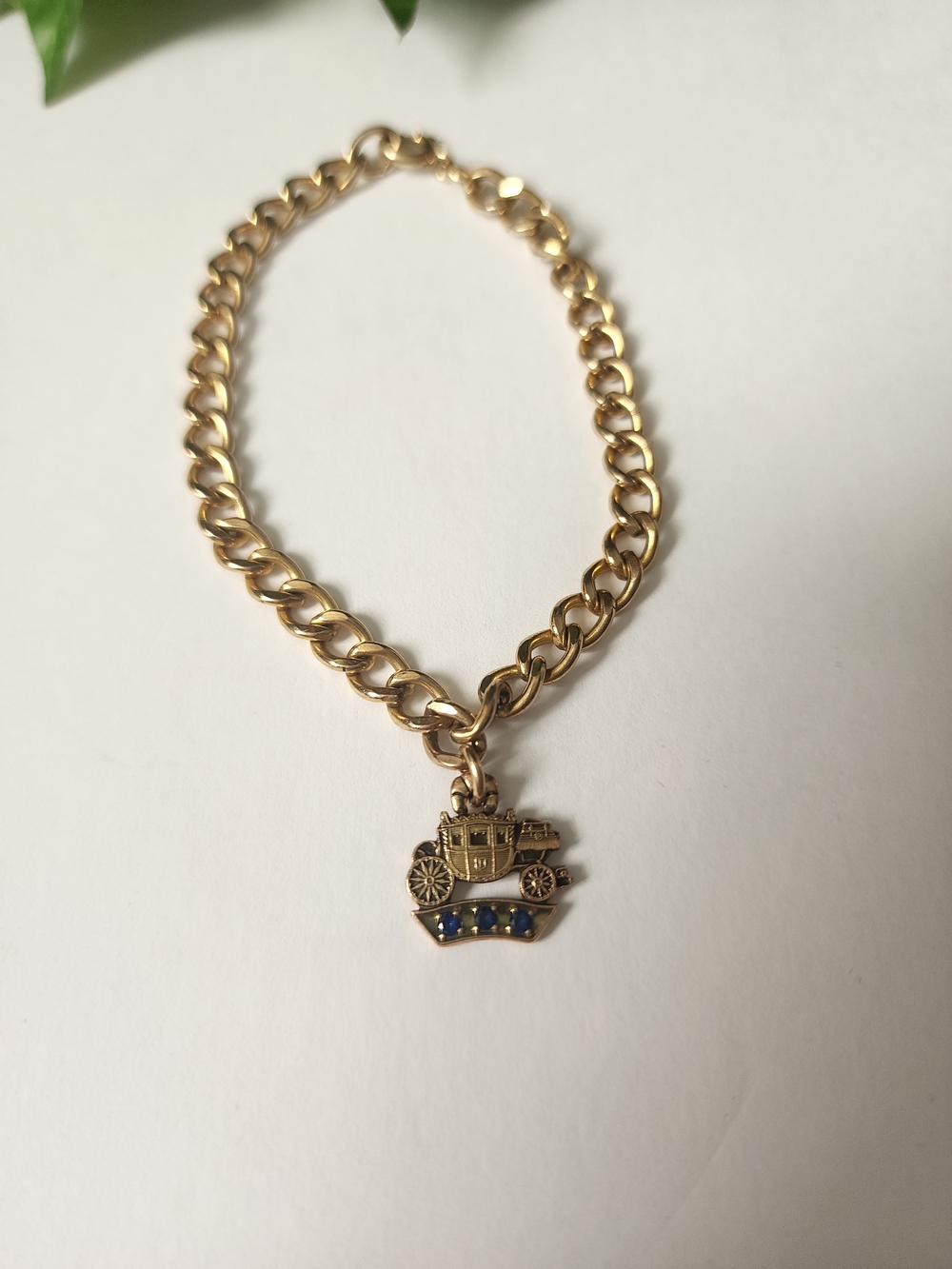 General Motors 10k Gold Carriage Charm & Gold Filled Bracelet With Blue Stones
